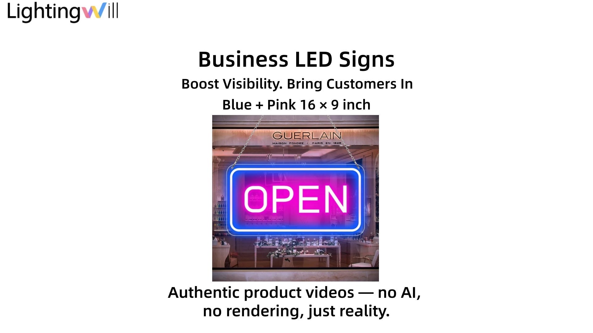 OPEN LED Neon Sign Video Demo – Blue & Pink Glow Storefront Sign with Plug & Play Setup | LightingWill