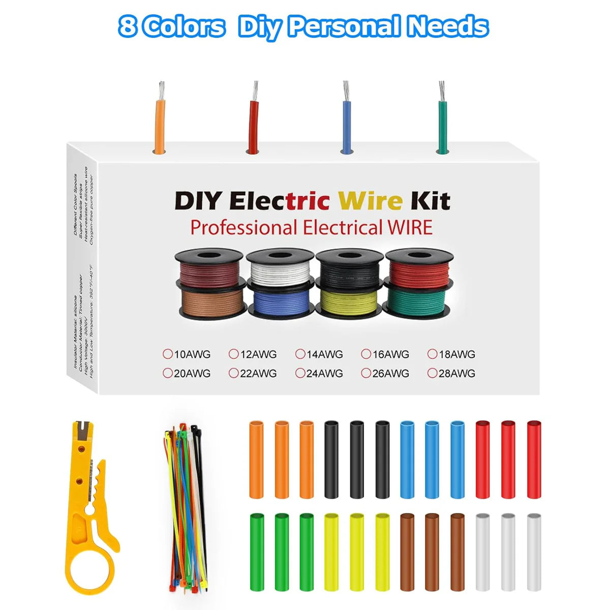 18 AWG Silicone Wire Kit, Stranded Tinned Copper Electrical Cable, Flexible Heat Resistant Hook Up Wire Set, 3m–15m Each Roll × 8 Colors for DIY, Automotive, LED, RC, Power Wiring
