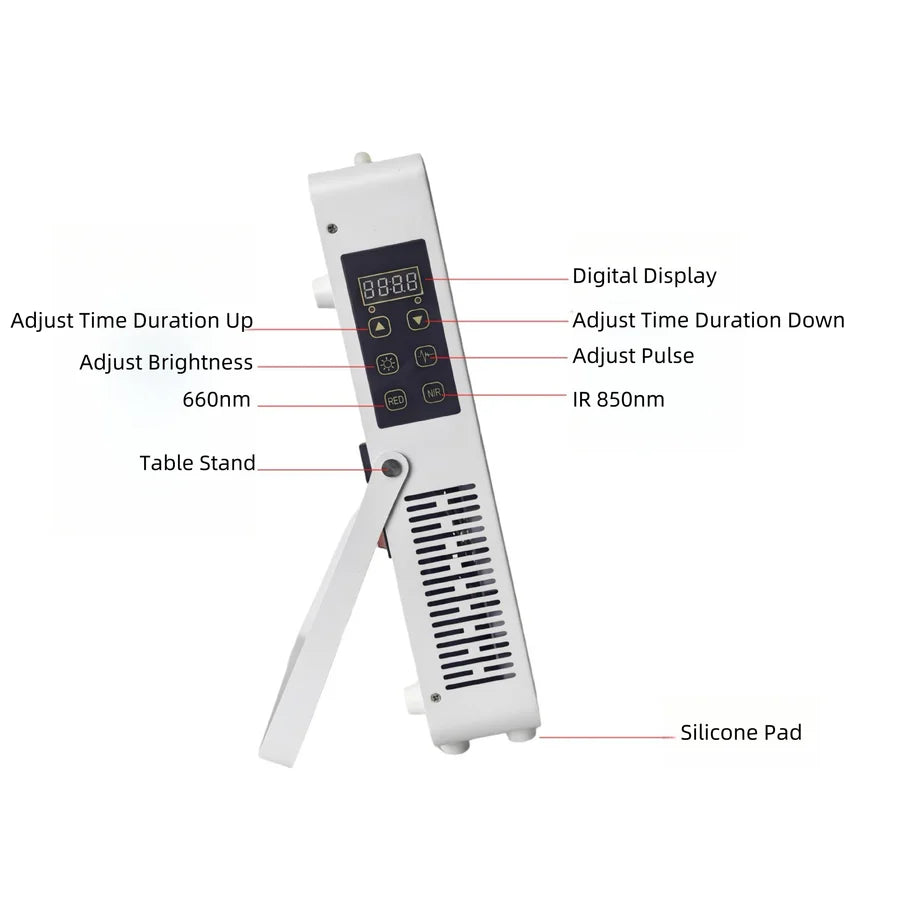 100W Desktop Infrared Therapy Lamp – 70 LEDs | Touch Screen | Red Light 660nm & IR 850nm | Dimmable Timer | AC100–240V | Desktop Stand Design | for Skin Care | Hanging Rope & Goggles Included | US / EU / UK / AU Plug