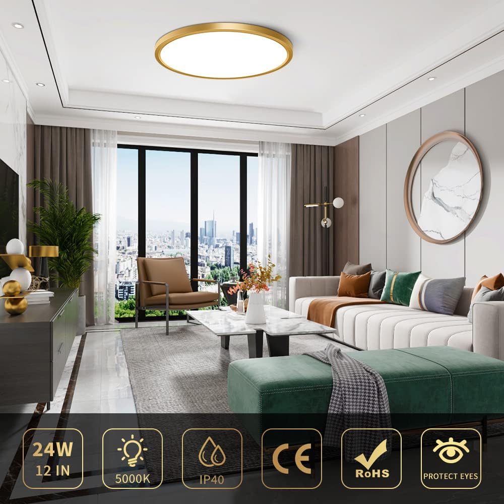 15.7 Inch 32W White /Black /Gold Round Ceiling Light – AC 110–130V | 3000K / 4500K / 5000K / 6500K | Flush Mount Ceiling Light for Modern Home Lighting | 1-Pack – Local Stock (US)