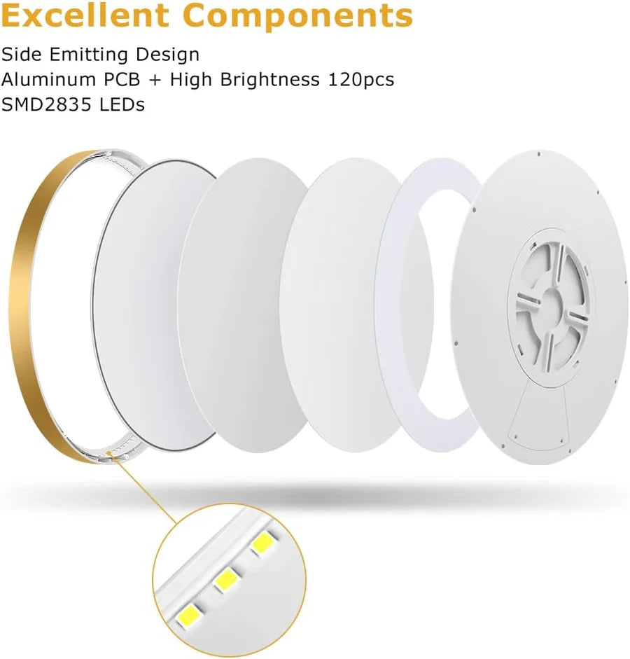 15.7 Inch 32W White /Black /Gold Round Ceiling Light – AC 110–130V | 3000K / 4500K / 5000K / 6500K | Flush Mount Ceiling Light for Modern Home Lighting | 1-Pack – Local Stock (US)