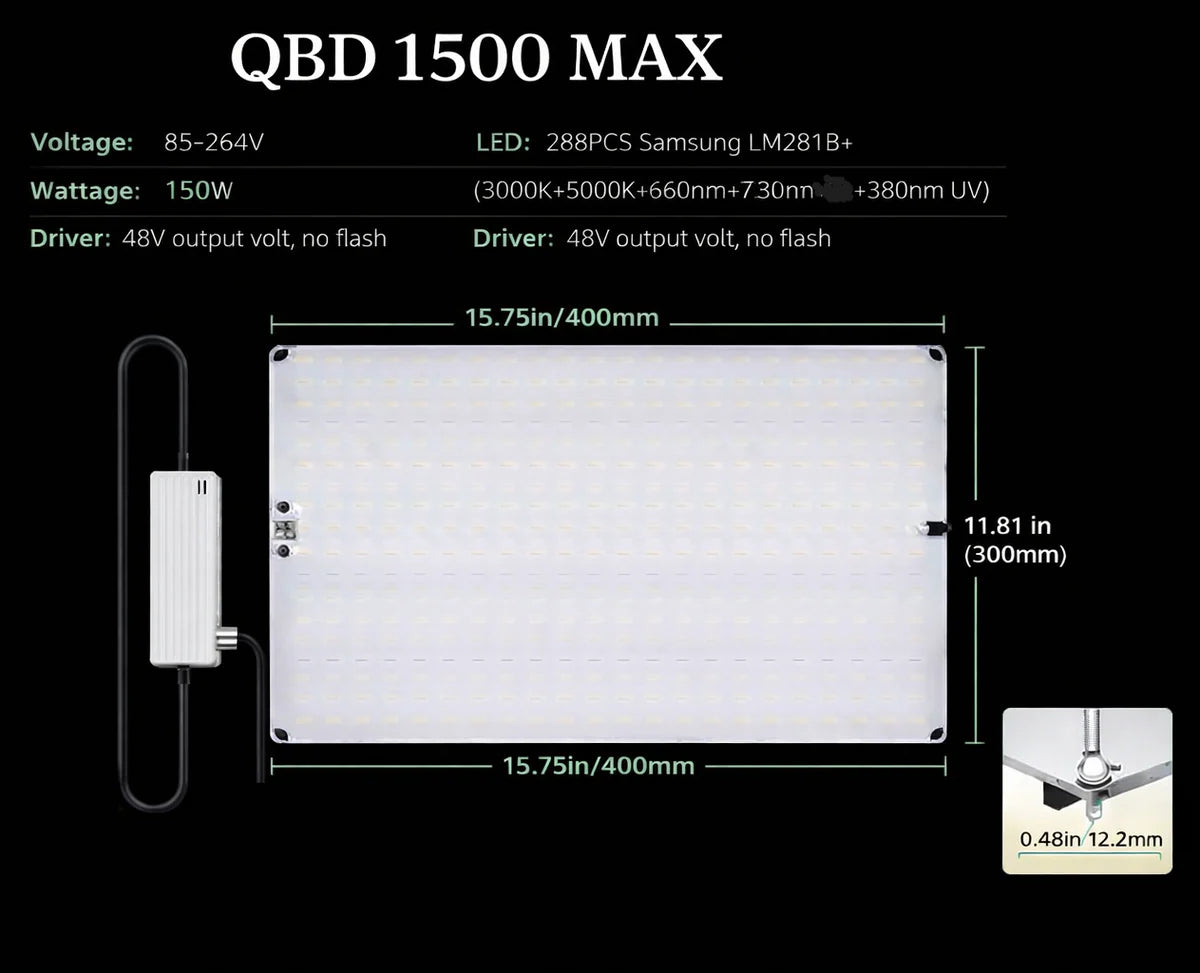 Ultra-Thin Quantum Board LED Grow Light - AC110 -220V | 65W / 85W / 120W / 150W | Full Spectrum | 0-10V Dimming | Included Hanging Rope, Dimmable Driver| Plant Grow Light for Seedling, Veg & Bloom | US / EU / UK / AU Plug