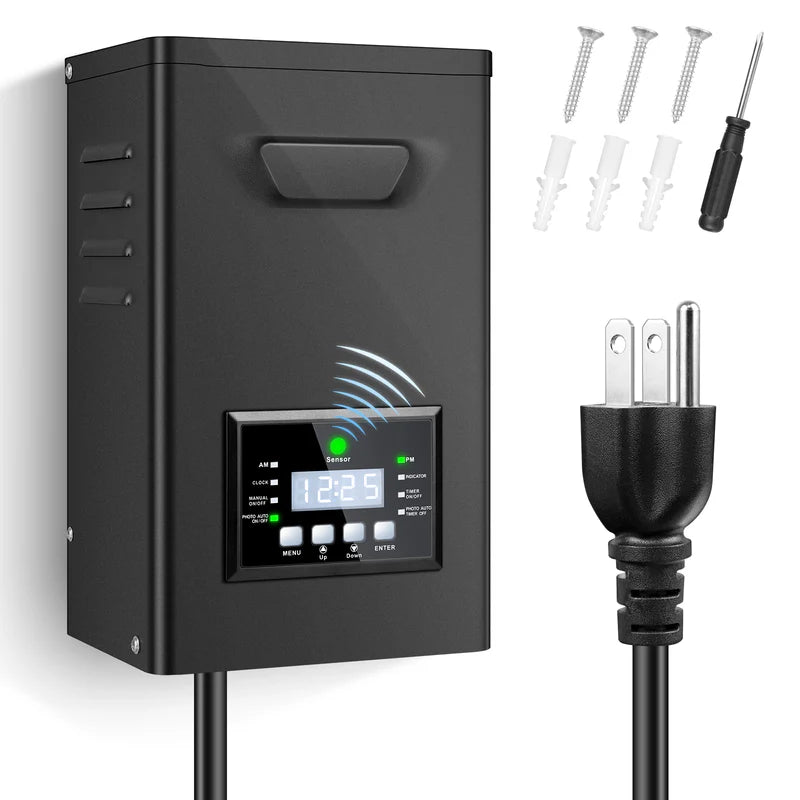 Low Voltage Landscape Lighting Transformer 150W / 170W – Outdoor 120V AC to 12V/15V AC Power Supply with Timer & Photocell for Garden, Yard and Pathway Lights