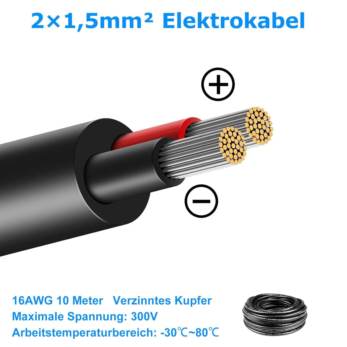 16 AWG Electrical Cable, Stranded Tinned Copper Wire, 2/3/4/5 Core Multi-Conductor, Black/White PVC Sheathed Extension Cord for Wiring — 3m–50m (10ft–165ft) Options