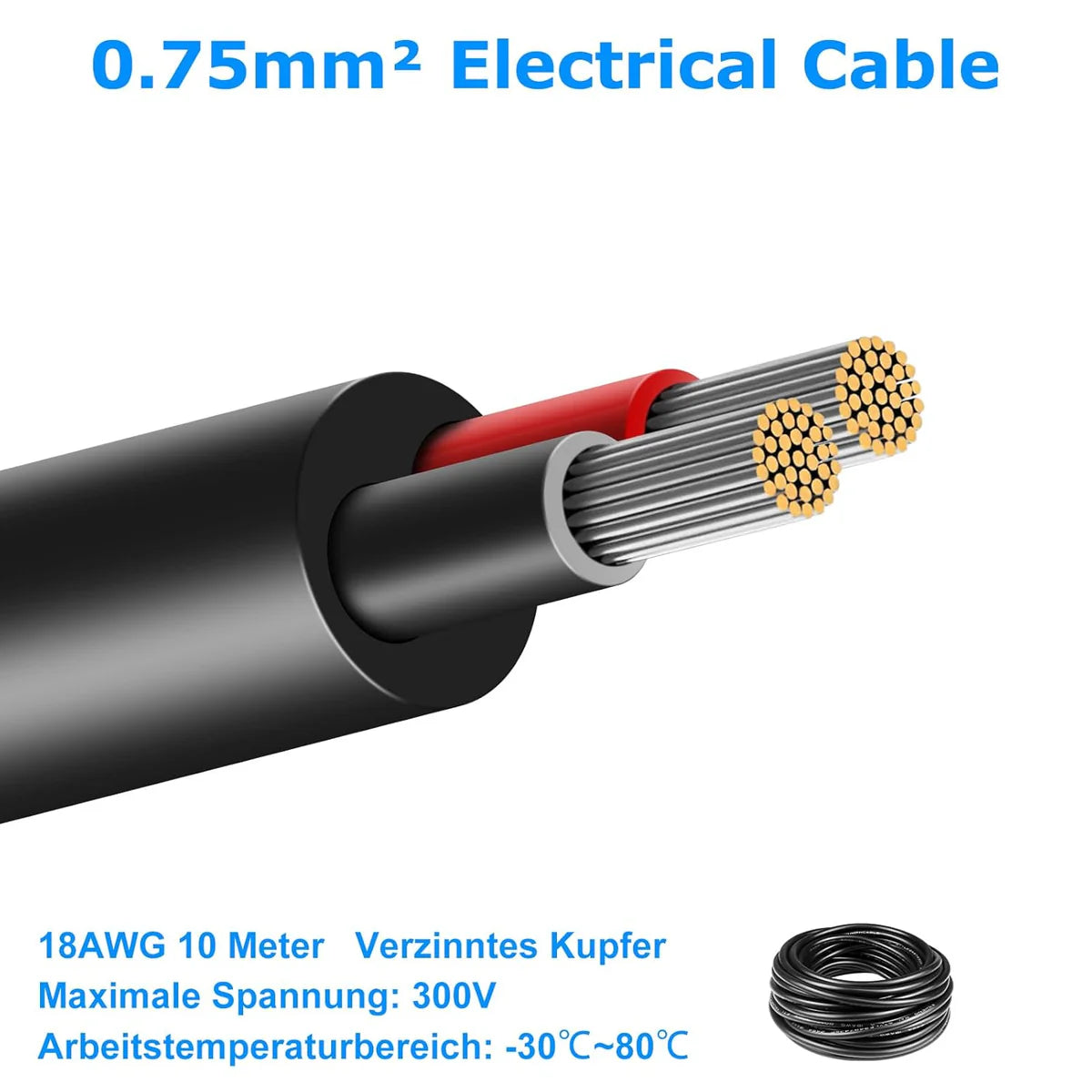 18 AWG 2/3/4/5 Conductor Black/White PVC Insulated Copper Cable – Multi-Core Flexible Wire for LED Installation – 5m (16.5ft)