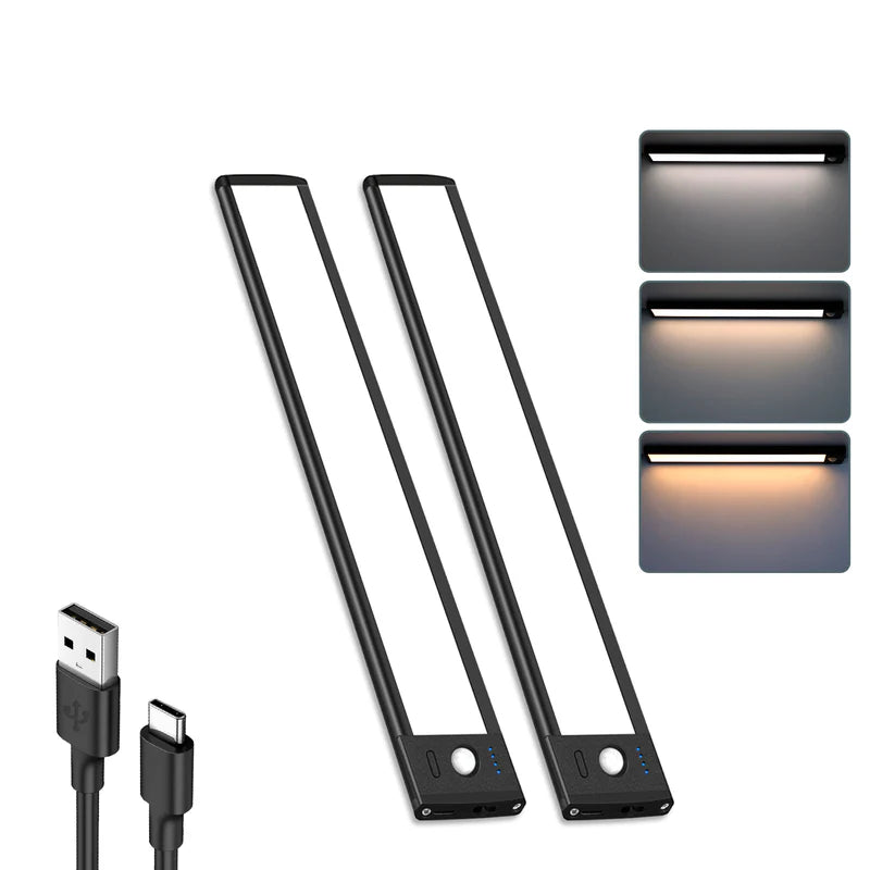 LightingWill Rechargeable Under Cabinet Light 2 Pack 10” / 12.7”, 3CCT 3000K/4000K/6000K LED Cabinet Light, Motion Sensor and Touch Dimming, Slim Magnetic Design, Black Finish