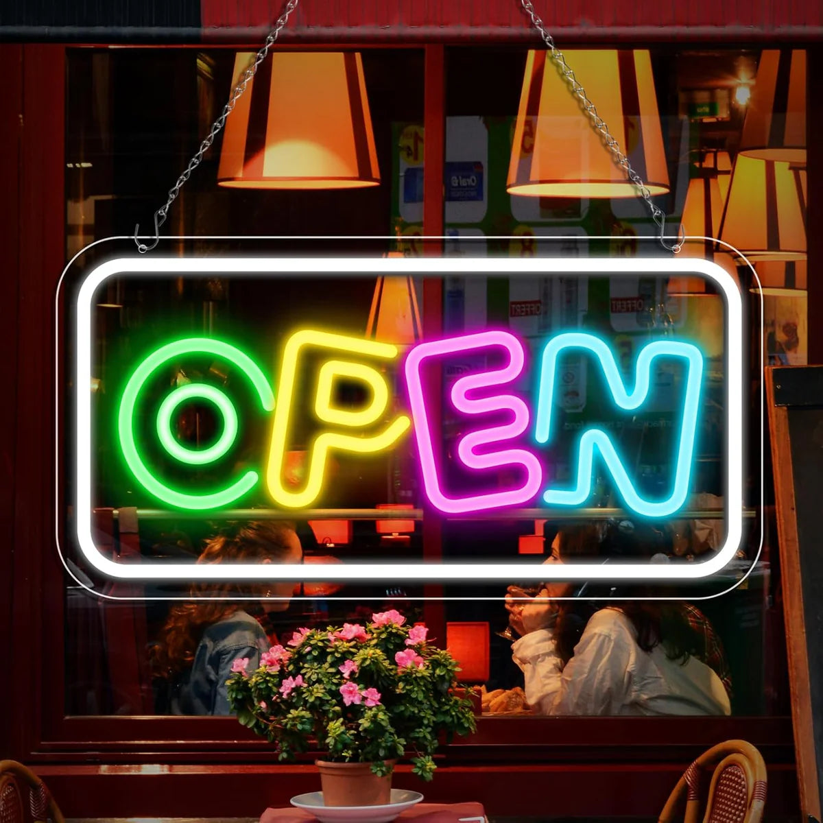 OPEN Neon Sign – Multicolor LED Light for Storefront & Business Decor | USB Powered | 17×9 inch (43×22 cm) | Horizontal or Vertical Style