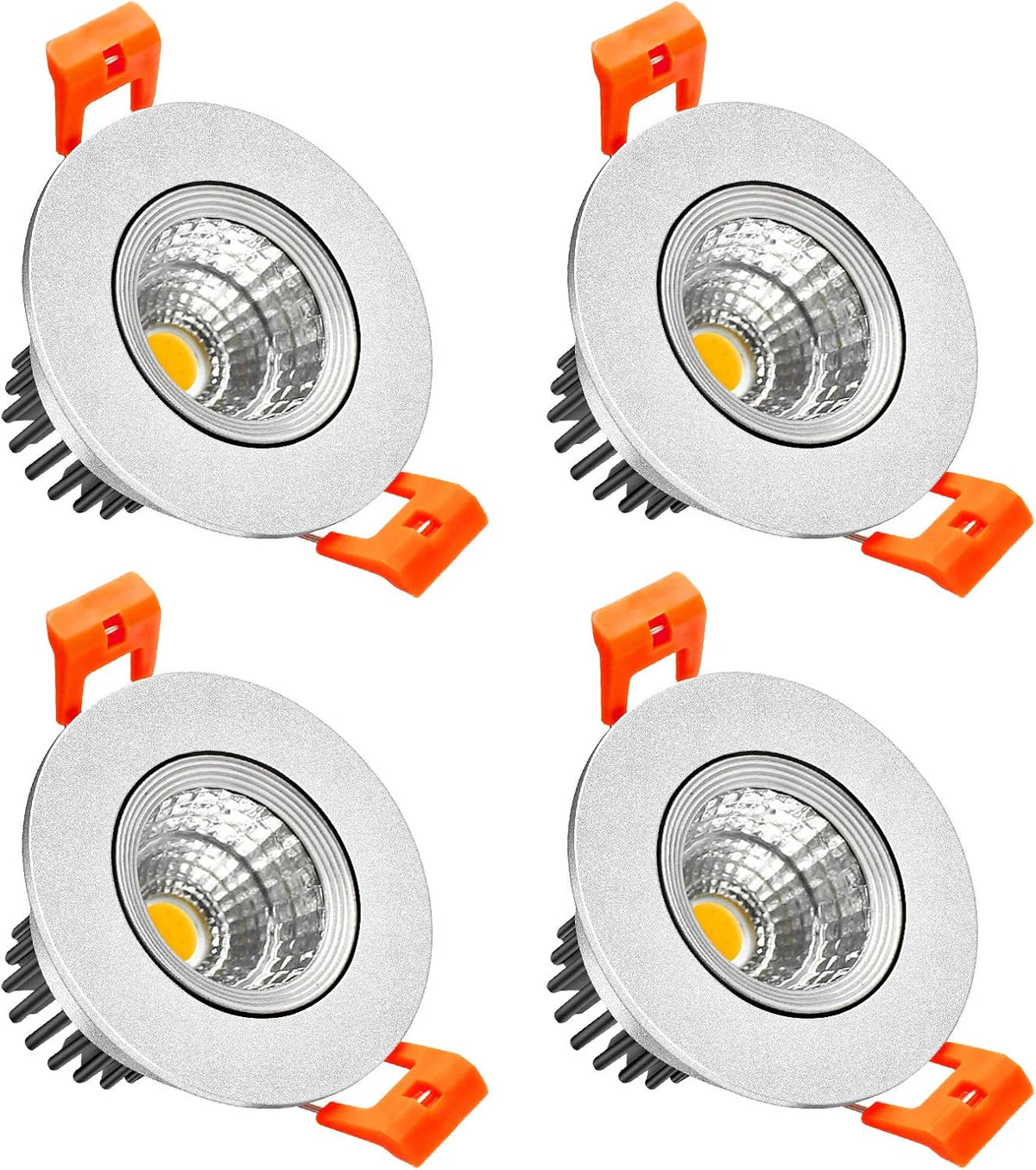 ECO-2 Series Adjustable COB LED Recessed Downlight – Silver Housing – TRIAC Dimmable – 3W – 4-Pack/10-Pack – 3000K–6000K – 100–130V