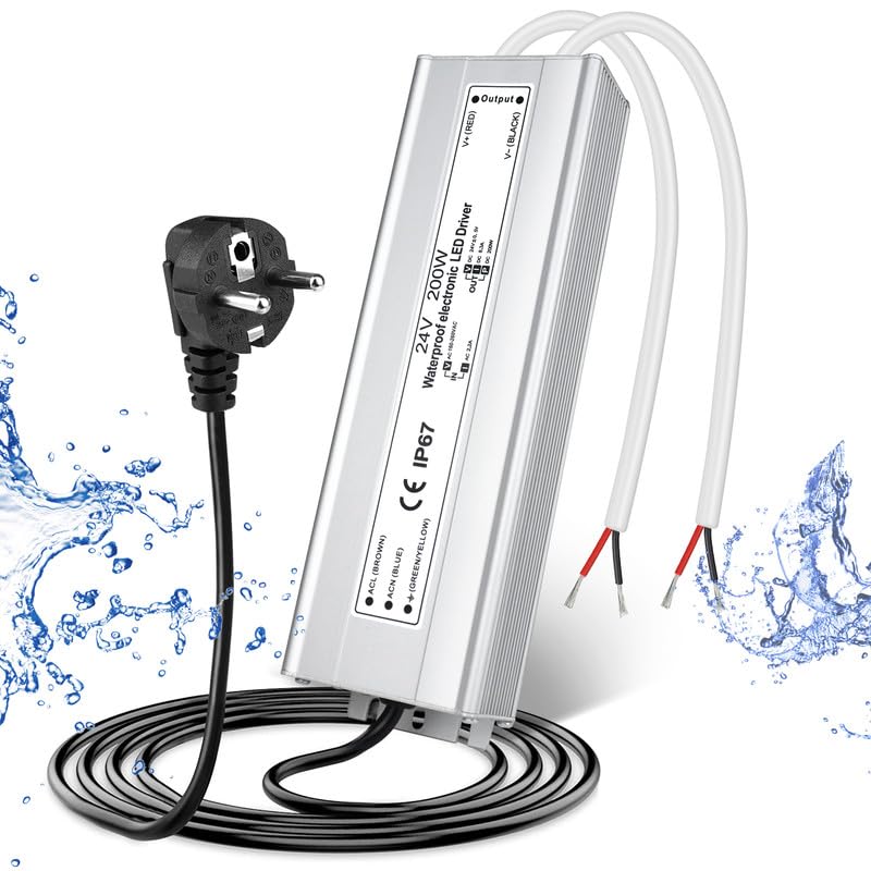 24V Waterproof LED Driver – 200W–500W Outdoor Power Adapter, 175–265V AC Input, Single or Dual Wire Output, CE/RoHS/FCC Certified, UK/EU Plug & Wire Lead Options