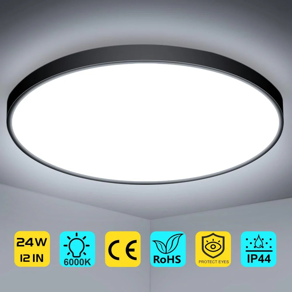 12 Inch 24W White / Black Round Ceiling Light – AC 220–240V | 3000K / 4500K / 5000K / 6500K | Flush Mount Ceiling Light for Modern Home Lighting | 1-Pack – Local Stock (UK)
