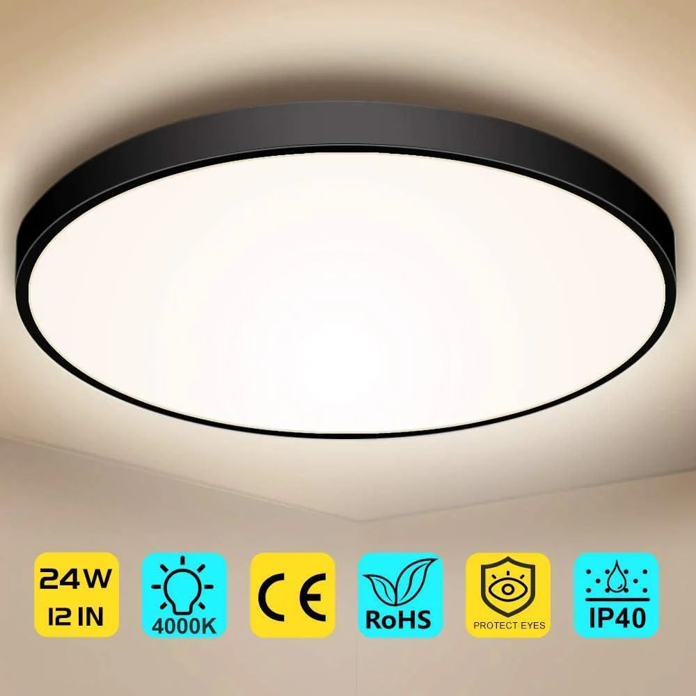 12 Inch 24W White / Black Round Ceiling Light – AC 220–240V | 3000K / 4500K / 5000K / 6500K | Flush Mount Ceiling Light for Modern Home Lighting | 1-Pack – Local Stock (UK)