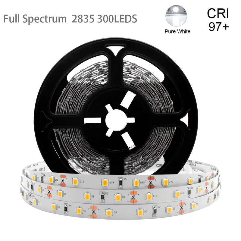 LightingWill DC24V SMD2835 Full Spectrum LED Strip Light 60LEDs/m 300 LEDs 10W/m, CRI 97+ High CRI LED Ribbon 2700K–6500K, 8mm PCB IP00/IP67 for Cabinet, Bedroom and Mirror Lighting, 5/50M