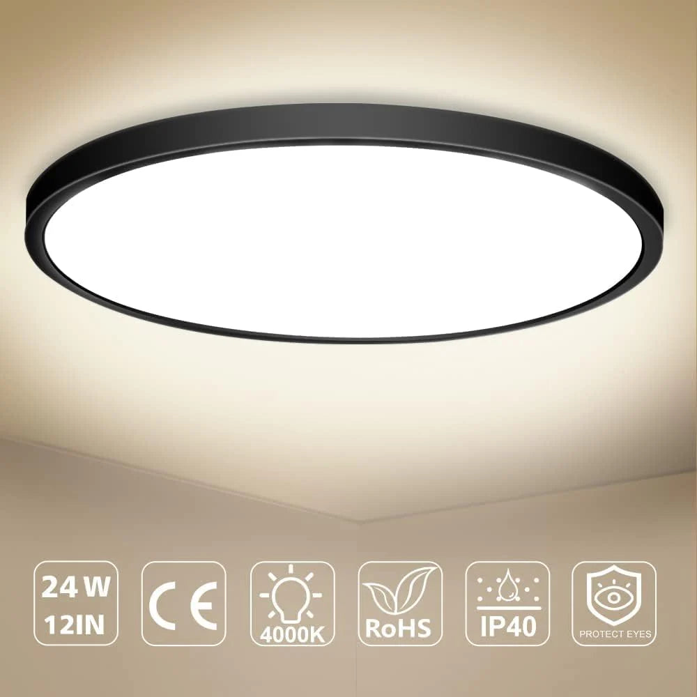 AC 110–130V Round Black LED Ceiling Light, 18W / 24W / 32W Options 3000K / 4500K / 5000K / 6500K Flush Mount Ceiling Light Local Stock (US)