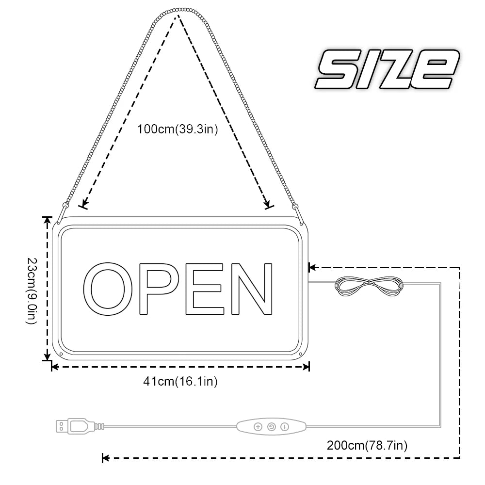 OPEN Neon Sign – 6 Color Options | USB Powered | 16×9 inch (44×24 cm) | LED Window Hanging Light for Storefronts