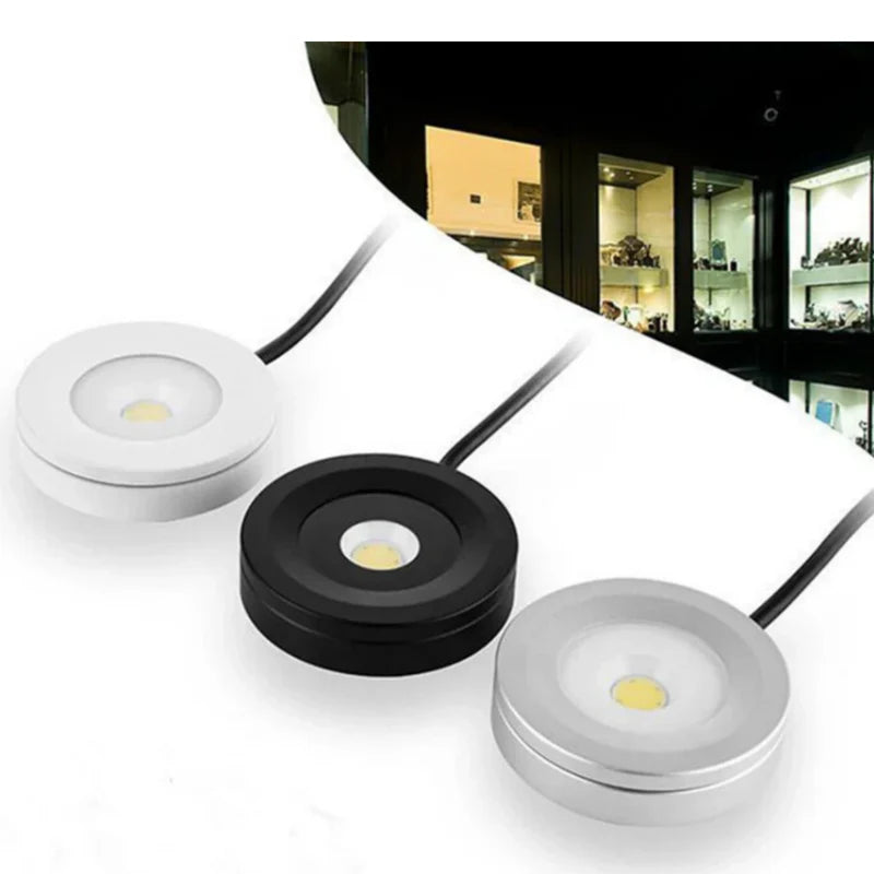 LightingWill Waterproof LED Puck Lights 2 Pack 3W Hardwired, Dimmable Cabinet Lights with Compatible Dimmer, AC 110V / 220V Input, Warm / Daylight White, White / Silver / Black Finish, Adhesive Mount