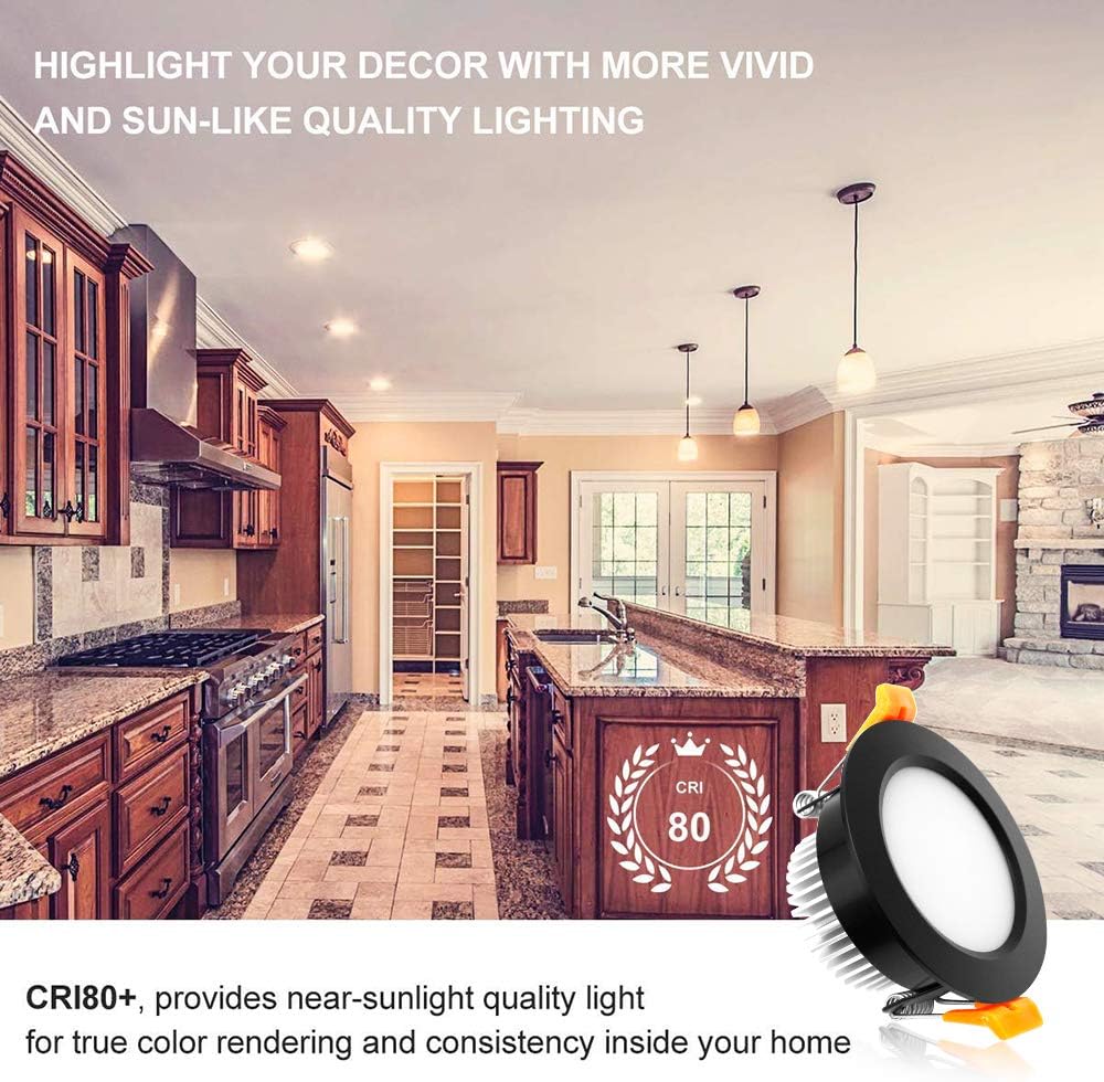 ECO-1 Series Frosted LED Downlight – Black Housing – TRIAC Dimmable – 3W/5W – 4-Pack/8-Pack/10-Pack/12-Pack/20-Pack/32-Pack – 2700K–6000K – 100–130V / 200–240V