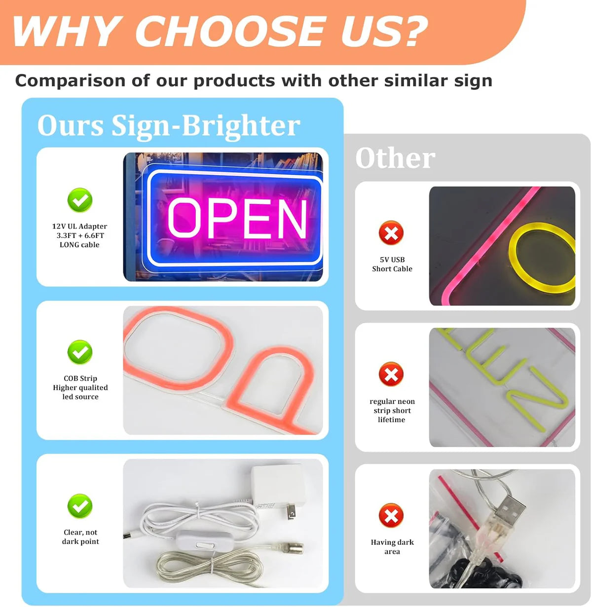 OPEN LED Neon Sign – 4 Glow Color Options | Rectangular | 16×9 / 23×12 inch | Window Hanging | Plug & Play for Storefronts