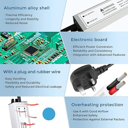 30W 12V/24V Waterproof LED Power Supply, 90-265V Input, Single Output, Aluminum Housing, Outdoor LED Lighting Driver, CE/RoHS/FCC Certified, US/UK/EU Plug