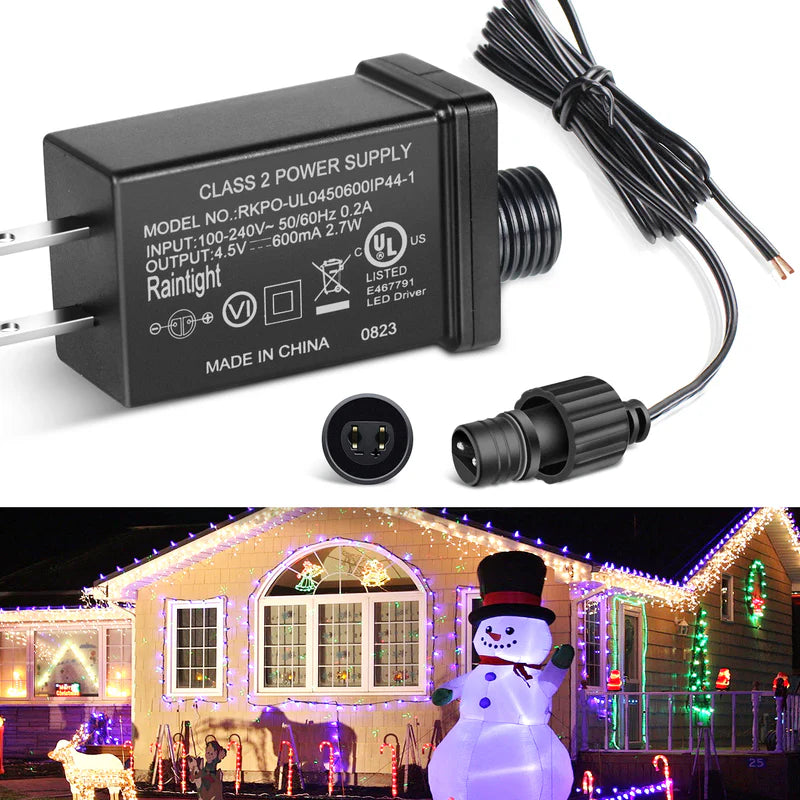 LightingWill IP44 Class 2 Power Supply AC 100–240V to DC 4.5V/12V/24V/30V Waterproof Outdoor LED Driver Adapter Transformer, US Plug for Inflatable Decorations, String Lights, Christmas Trees