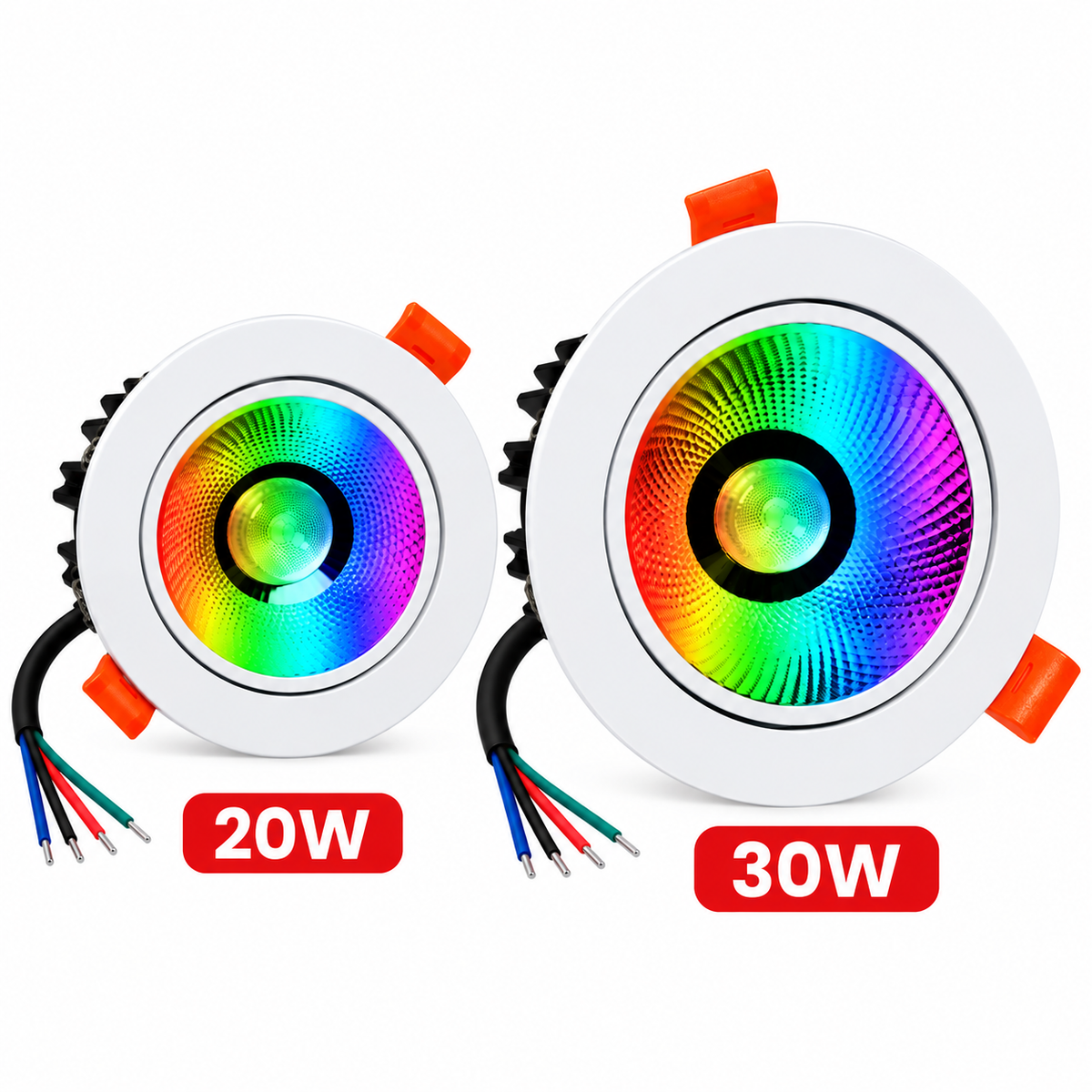 24V Smart COB LED Recessed Downlight, RGBW & RGBWW Color Changing LED, 20W/30W, White Round Housing, 4/10-Pack, Controller and Power Supply Not Included, Architectural Accent Lighting