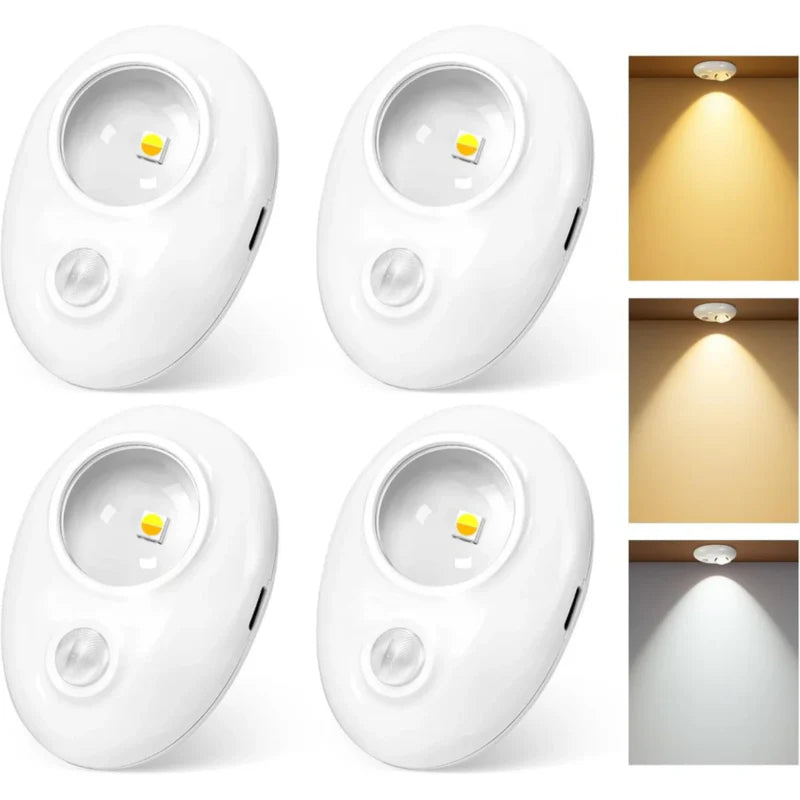 LightingWill Rechargeable Pebble LED Closet Light 4/6 Pack 1 LED, 3 Color Modes 3000K / 4000K / 6000K Motion Sensor Dimmable Cabinet Light, Tap Switch, White Finish, Magnetic Mounting