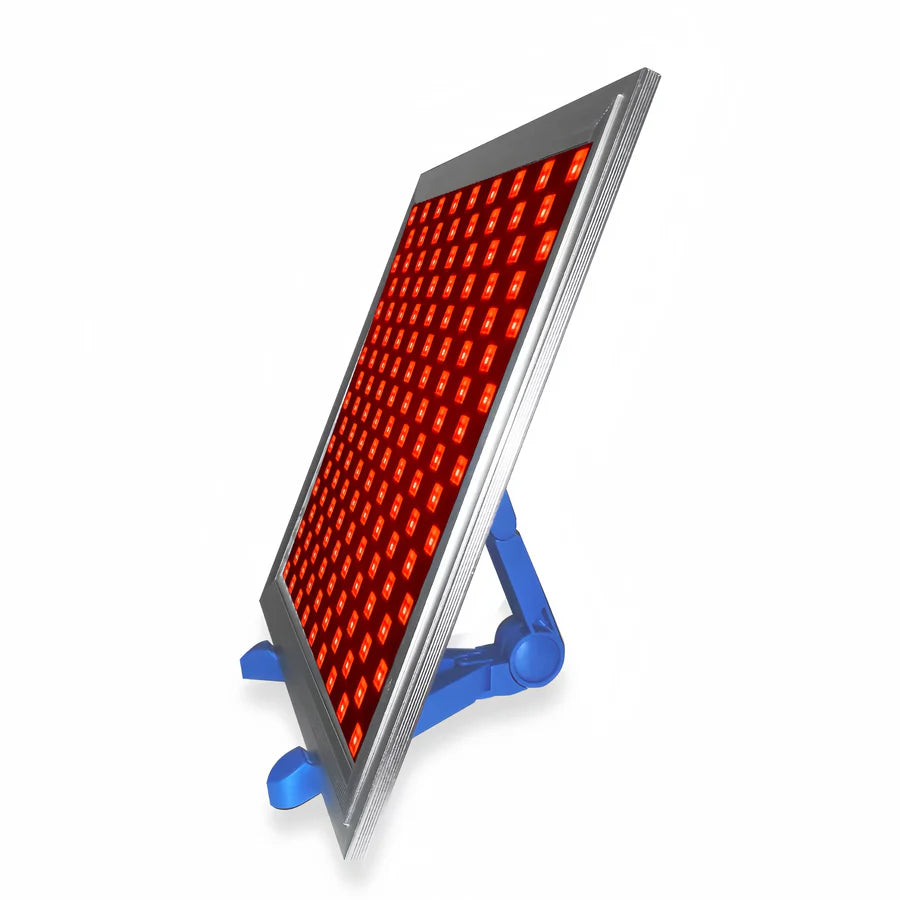 50W Infrared Therapy Lamp – Red Light 655–665nm & IR 850–860nm | Dimmable Timer | AC100–240V | Aluminum Alloy + PC Cover | Blue / Desktop Stand | for Skin Care & Muscle Relief | Controller & Goggles Included | US / EU / UK / AU Plug