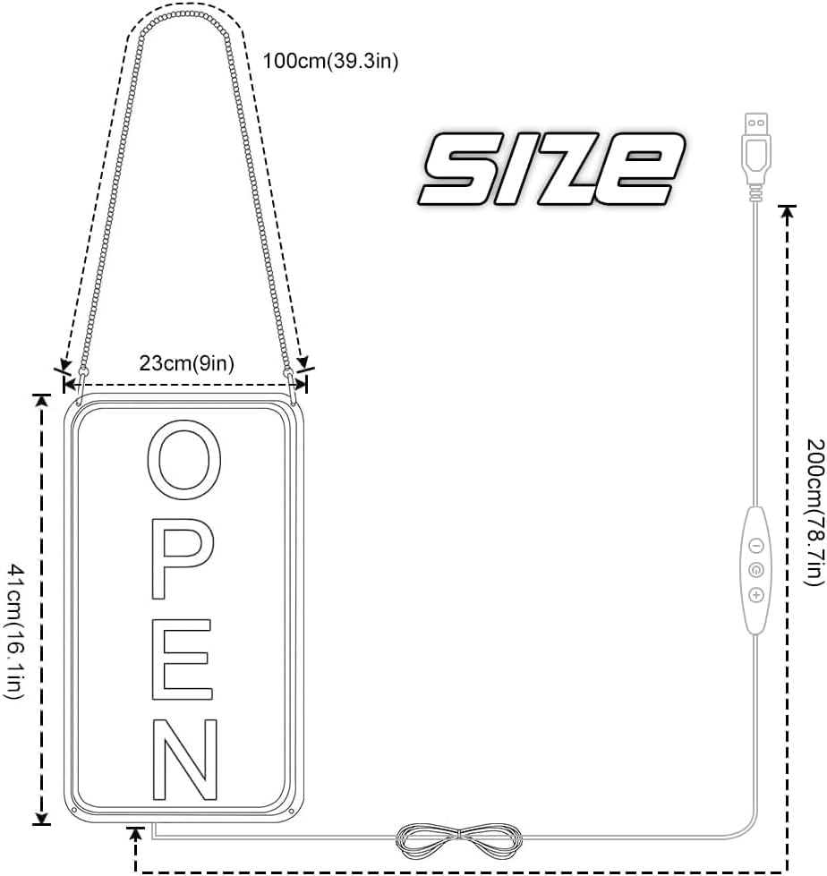 Vertical OPEN LED shop signs – USB Powered | 16×9 inch | 5 Color Options | LED Window Hanging Light for Cafes, Restaurants & Retail Shops