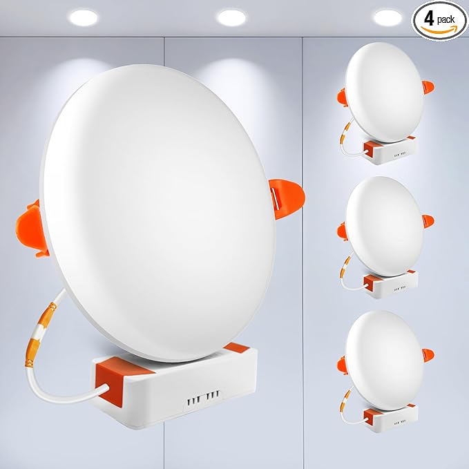 4 Inch LED Recessed Ceiling Light, 18W Recessed Light, 6500K Cool Daylight, Canless Wafer Downlight, Fits 2.5-4in Ceiling Hole with LED Driver (4 Pack)