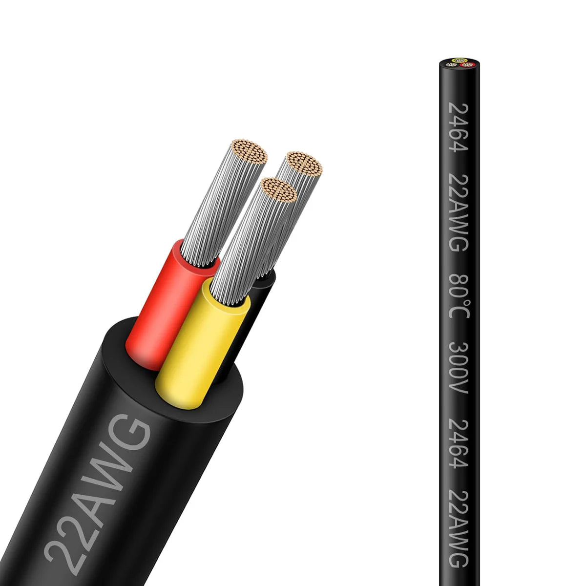22 AWG 2/3/4/5 Conductor Black/White PVC Insulated Copper Cable – Multi-Core Flexible Wire for LED Installation – 10m (33ft)