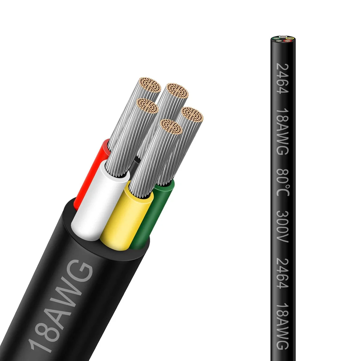 18 AWG 2/3/4/5 Conductor Black/White PVC Insulated Copper Cable – Multi-Core Flexible Wire for LED Installation – 5m (16.5ft)
