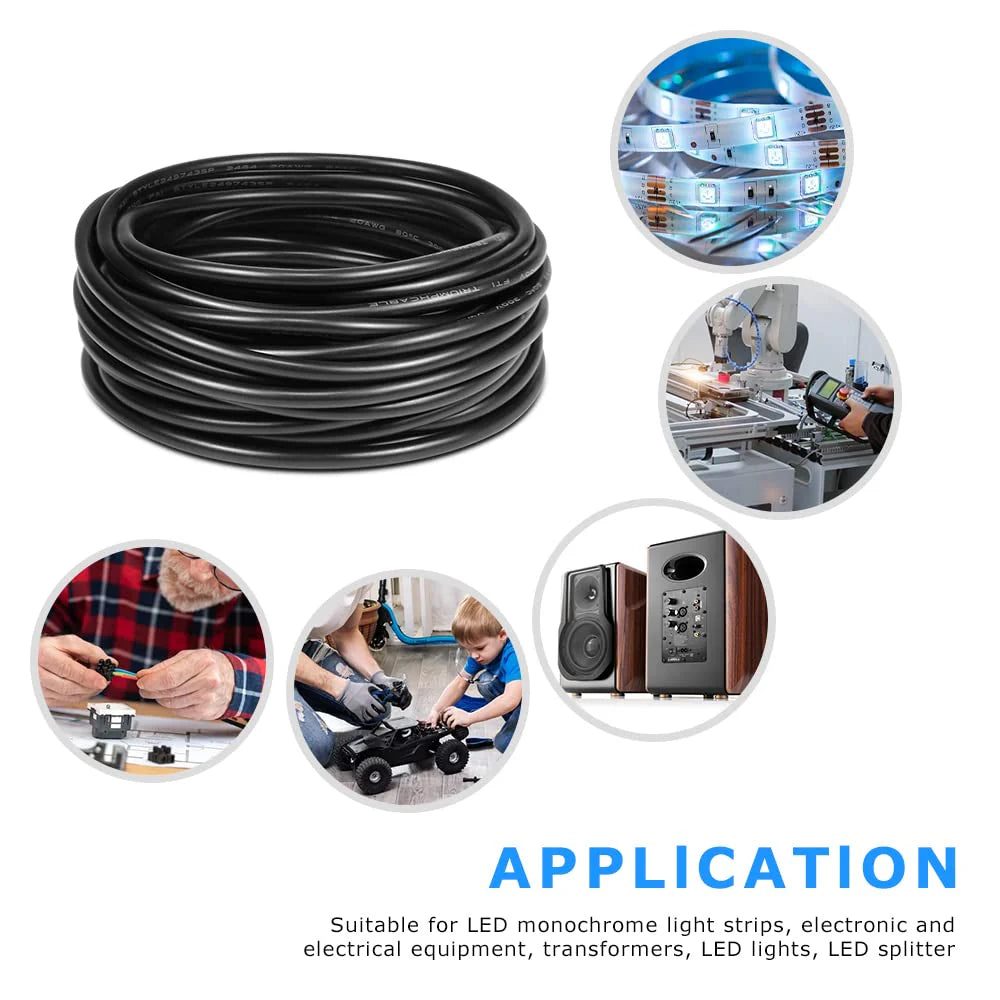 20 AWG 2/3/4/5 Conductor Black/White PVC Insulated Copper Cable – Multi-Core Flexible Wire for LED Installation – 5m (16.5ft)