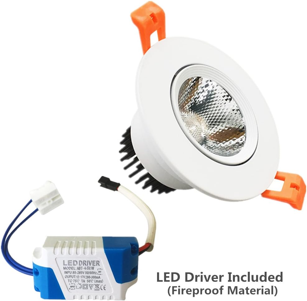 LightingWill 2inch LED Dimmable Downlight, 5W COB Recessed Ceiling Light, Natulre White 3000K-3500K, CRI80, 25W Halogen Bulbs Equivalent (2Pack)