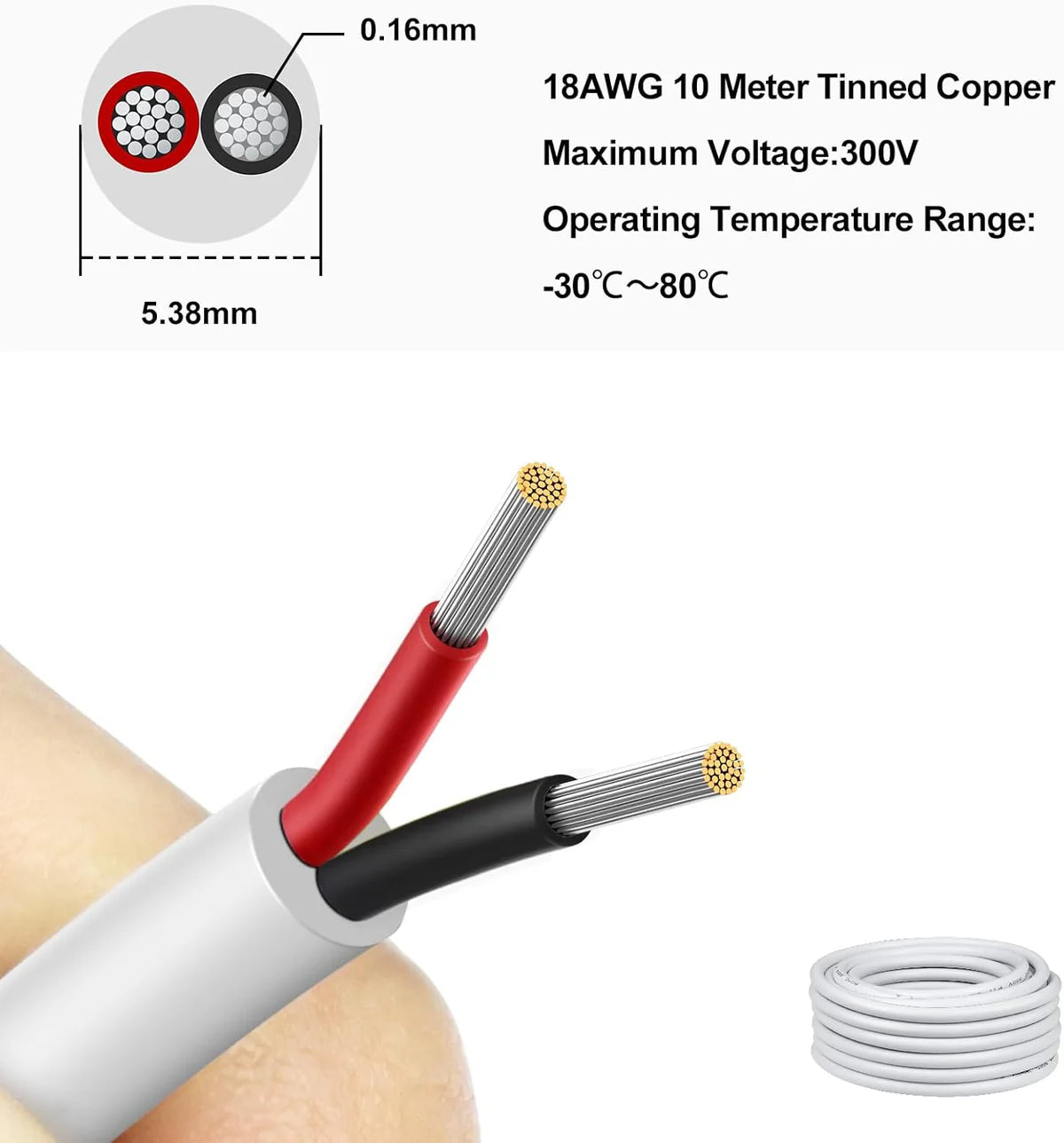 18 AWG 2/3/4/5 Conductor Black/White PVC Insulated Copper Cable – Multi-Core Flexible Wire for LED Installation – 5m (16.5ft)