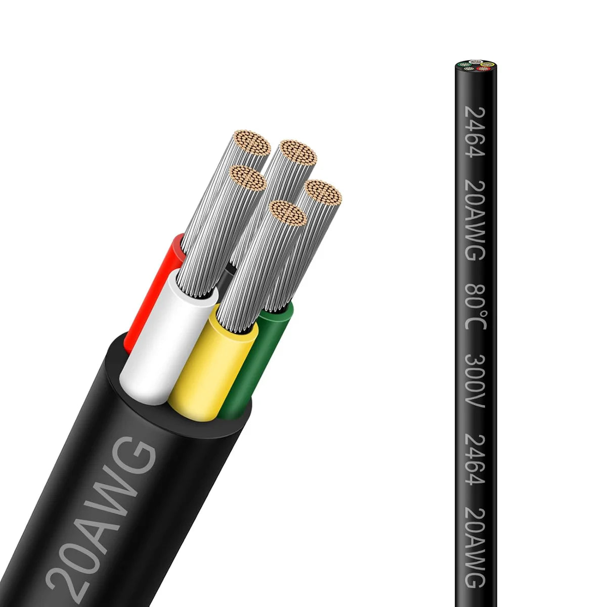 20 AWG 2/3/4/5 Conductor Black/White PVC Insulated Copper Cable – Multi-Core Flexible Wire for LED Installation – 5m (16.5ft)