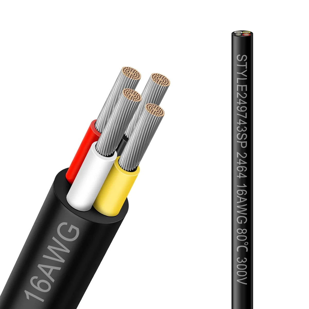 16 AWG Electrical Cable, Stranded Tinned Copper Wire, 2/3/4/5 Core Multi-Conductor, Black/White PVC Sheathed Extension Cord for Wiring — 3m–50m (10ft–165ft) Options