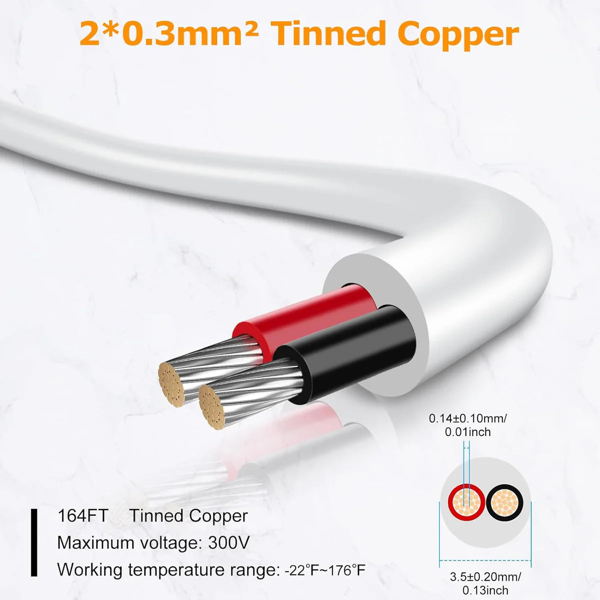 22 AWG 2/3/4/5 Conductor Black/White PVC Insulated Copper Cable – Multi-Core Flexible Wire for LED Installation – 10m (33ft)