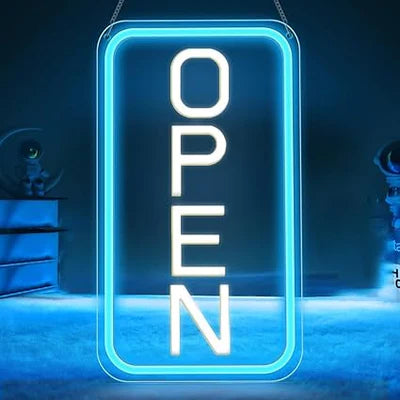 Vertical OPEN Neon Sign – 6 Color Options | USB Powered | 17×9 inch (44×24 cm) | LED Window Hanging Light for Storefronts