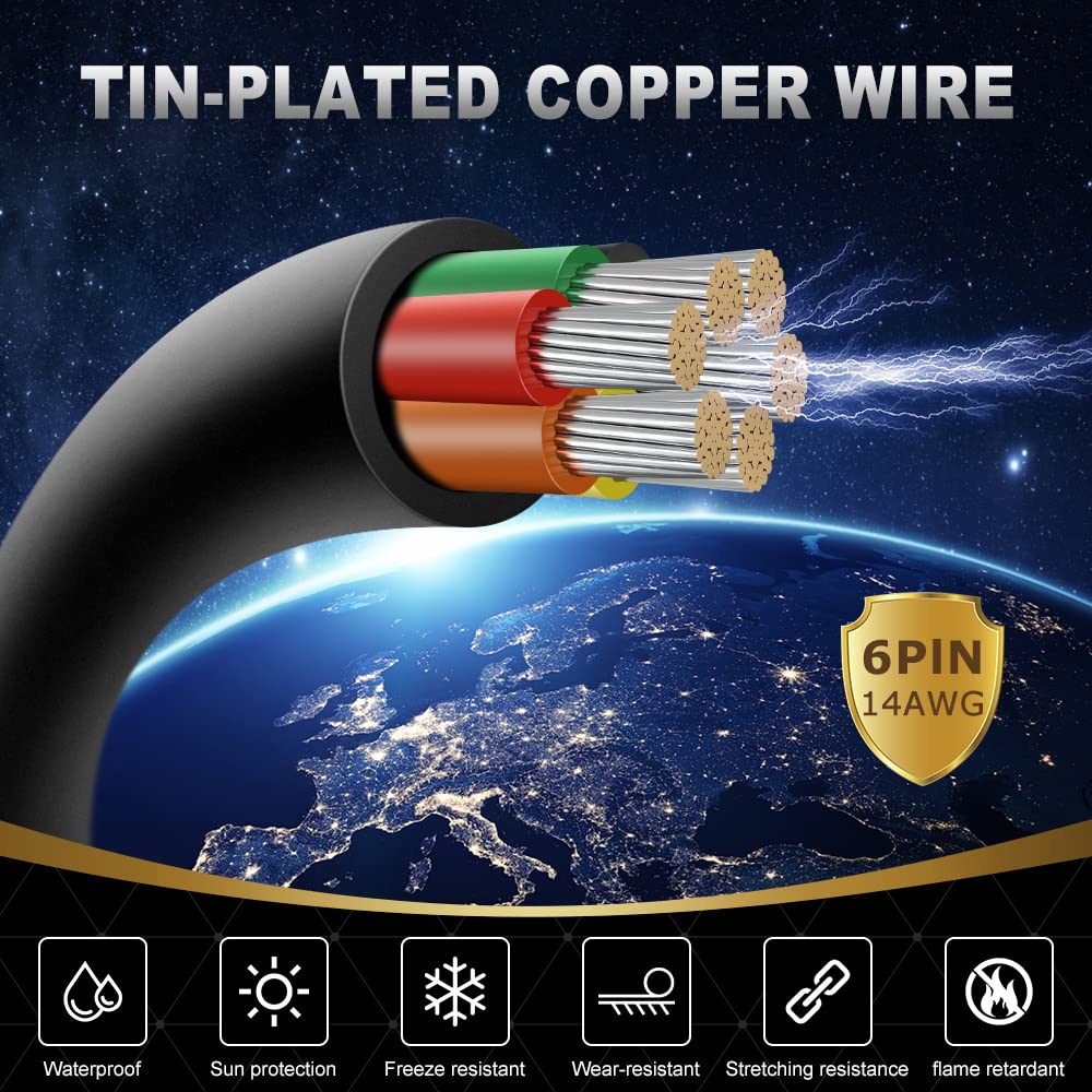 14 AWG Electrical Wire, Stranded Tinned Copper Cable, 6/7/8 Conductor Multi-Core, Black/White PVC Power Extension Cord, Flexible Control Cable — 3m–50m (10ft–165ft) Options