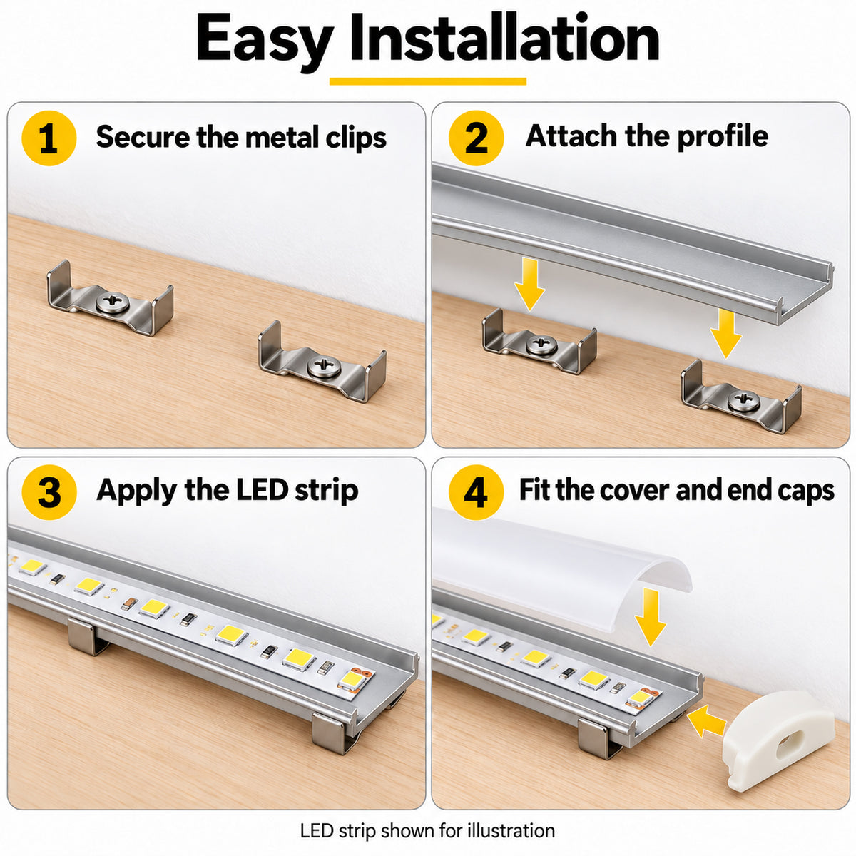 Silver U08 18x6mm Bendable U-Shape LED Aluminum Channel for LED Strips up to 12mm, with Milky White Diffuser Cover, End Caps & Mounting Clips