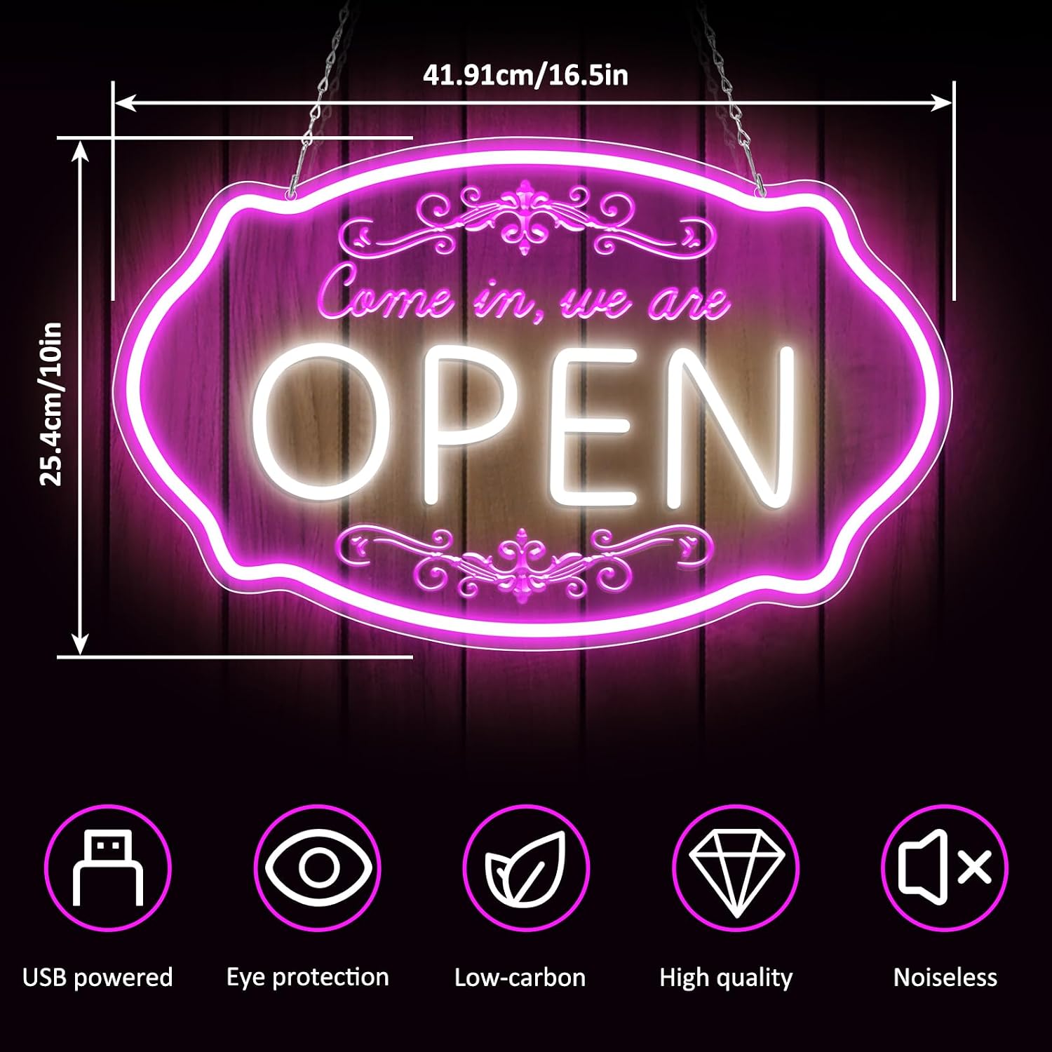 Come in We’re Open Silicone LED shop signs – Pink + White Glow | 16.5 × 10 inch | Window Hanging Business Sign | Plug & Play for Store Entrances, Retail Shops & Business Locations