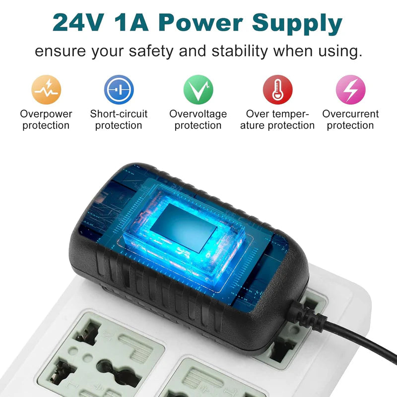 Power Adapter DC 24V 24W, AC 100–240V to 24V Wall Plug Power Supply with US Plug, Black Case for LED Lighting and Electronics