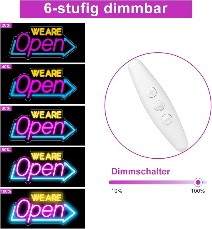 WE ARE OPEN Silicone LED shop signs – USB Powered | 16.1×7.8 inch | Arrow Shape LED Window Sign | Yellow + Red + Green Glow for Cafes, Restaurants & Retail Shops