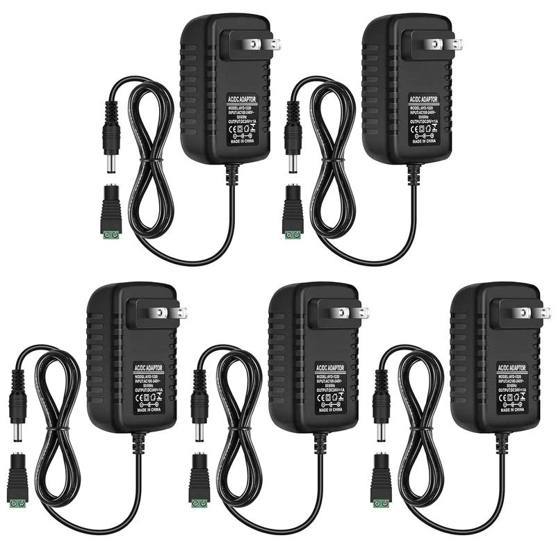 Power Adapter DC 24V 24W, AC 100–240V to 24V Wall Plug Power Supply with US Plug, Black Case for LED Lighting and Electronics