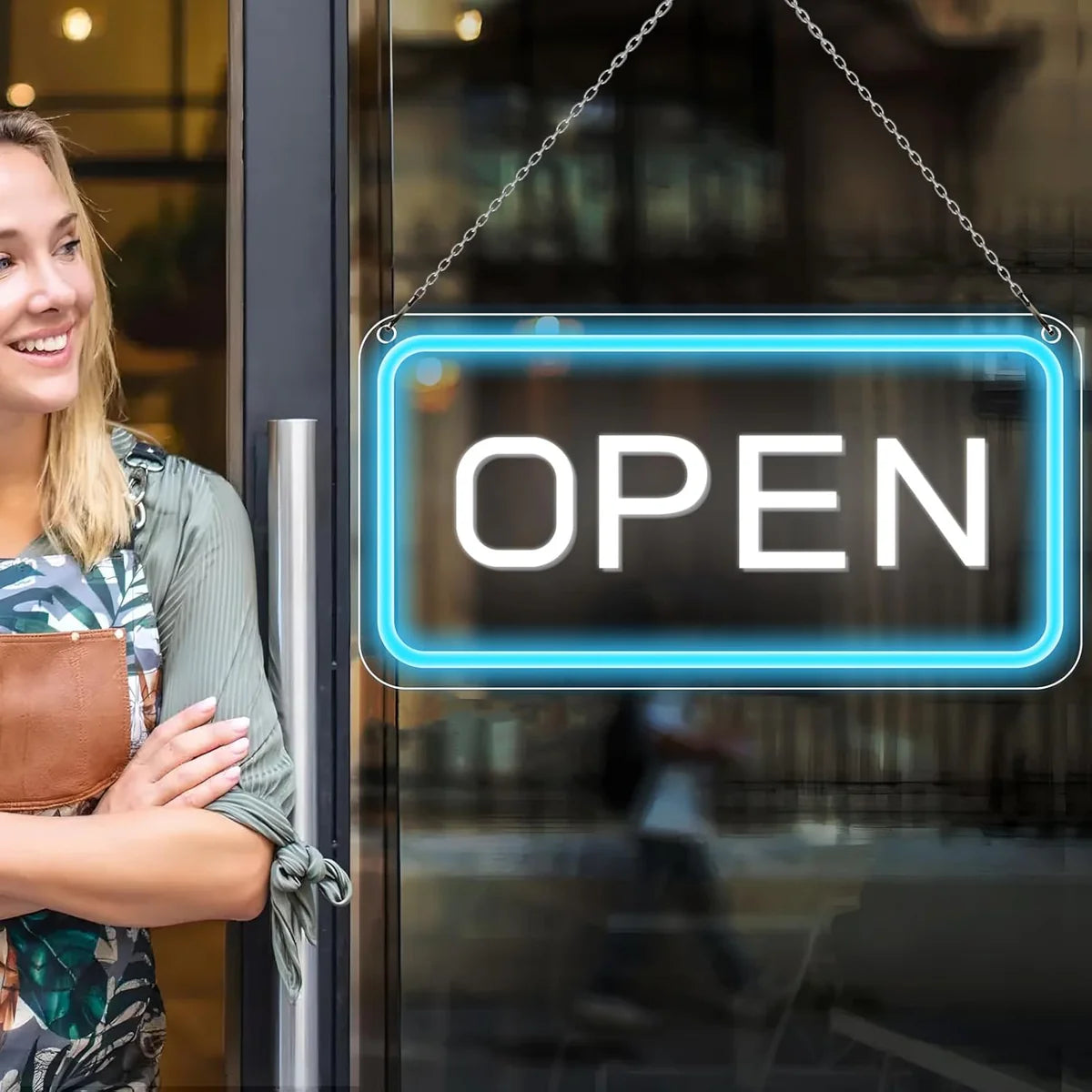 OPEN Neon Sign – 6 Color Options | USB Powered | 17×9 inch (44×24 cm) | LED Window Hanging Light for Storefronts