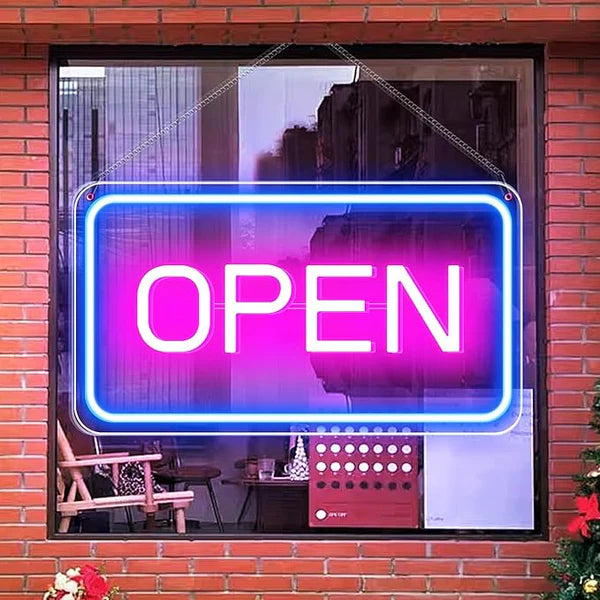 OPEN LED Neon Sign – 4 Glow Color Options | Rectangular | 16×9 / 23×12 inch | Window Hanging | Plug & Play for Storefronts