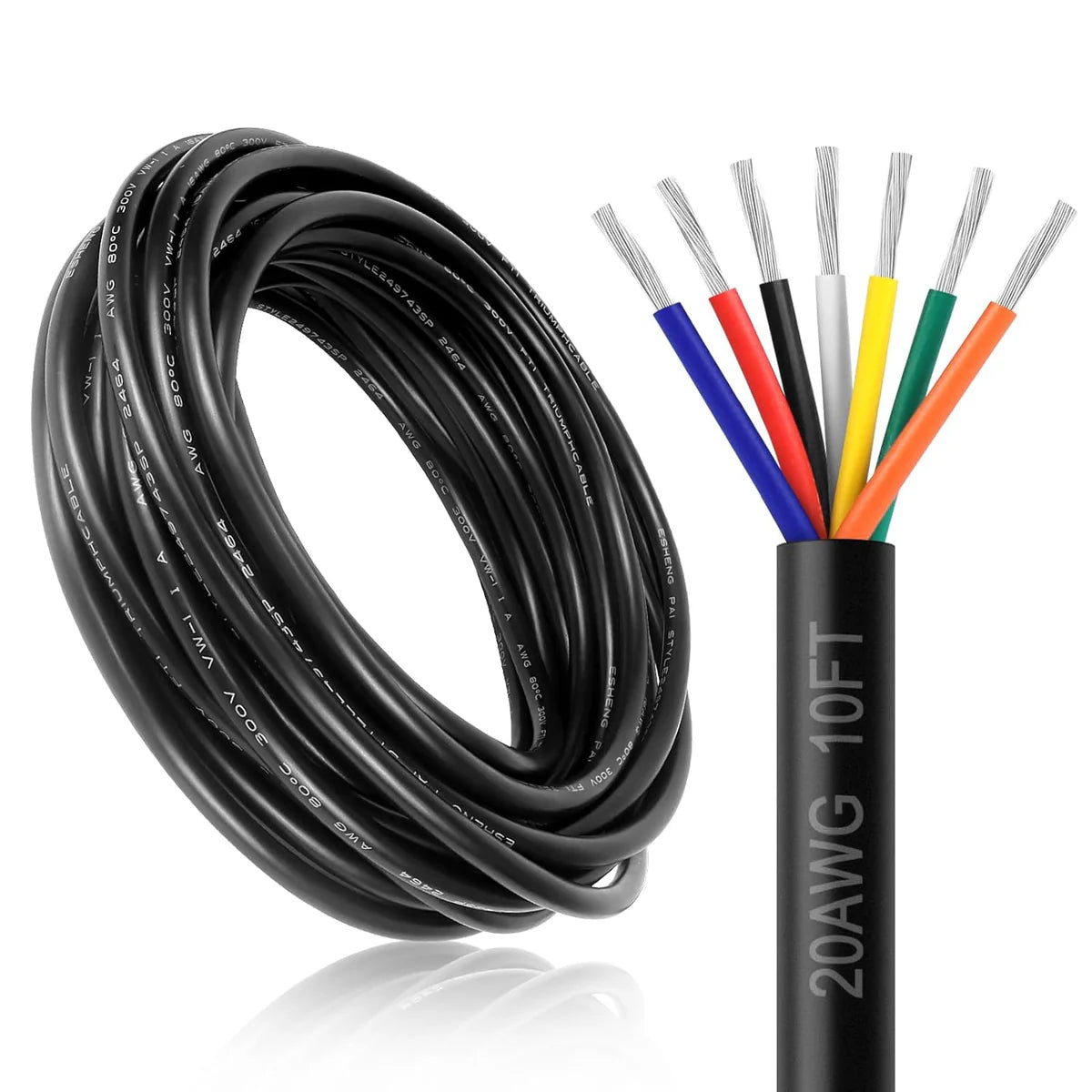 20 AWG 6/7/8 Conductor Black/White PVC Insulated Copper Cable – Multi-Core Control Cable Flexible Wire for LED & Electrical Systems – 10m (33ft)