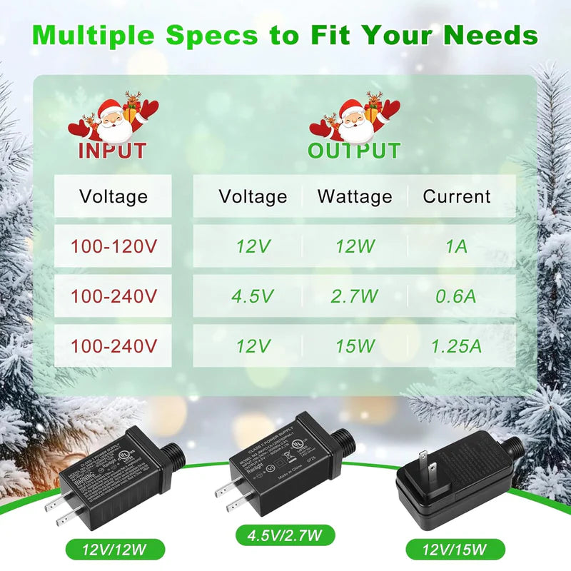 LightingWill IP44 Class 2 Power Supply AC 100–240V to DC 4.5V/12V/24V/30V Waterproof Outdoor LED Driver Adapter Transformer, US Plug for Inflatable Decorations, String Lights, Christmas Trees