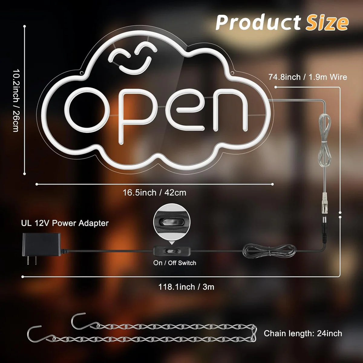 OPEN LED Sign – Fixed Rainbow Glow Neon Sign | Cloud Shape | 2 Sizes | Window Hanging | Plug & Play for Storefronts