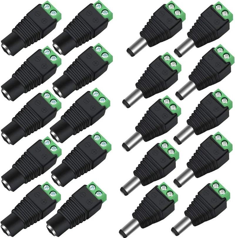 LightingWill DC Power Jack Adapter 2.1x5.5mm Barrel Connector, LED Strip Power Adapter Male Female Male+Female Plug Connector for LED Light Strip, Local Stock US UK