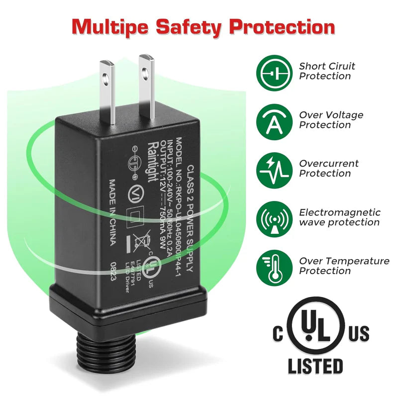 LightingWill IP44 Class 2 Power Supply AC 100–240V to DC 4.5V/12V/24V/30V Waterproof Outdoor LED Driver Adapter Transformer, US Plug for Inflatable Decorations, String Lights, Christmas Trees